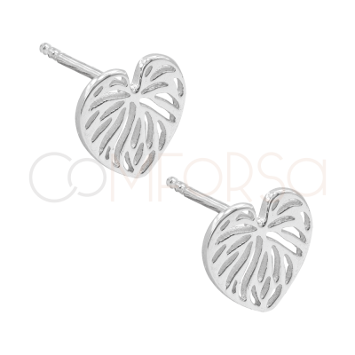 Pendientes hoja monstera calado 10 x 10 mm Plata chapada en oro