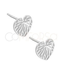 Aretes hoja monstera calado 10mm Plata chapada en oro