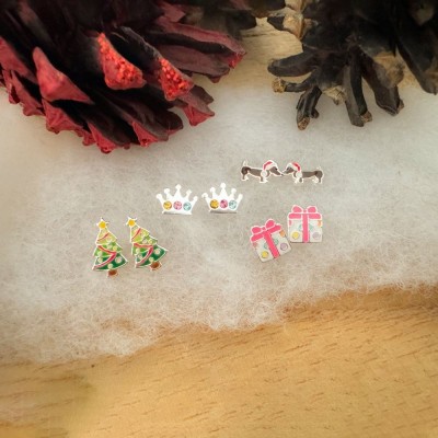 Aretes perro Teckel de Navidad 8 x 5 mm en Plata 925