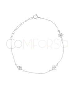 Pulsera 3 rombos con circonitas 16 + 4 cm Plata 925