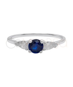 Sterling Silver 925 Solitaire Ring with Sapphire and Crystal Colored Zirconia