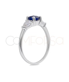 Sterling Silver 925 Solitaire Ring with Sapphire and Crystal Colored Zirconia