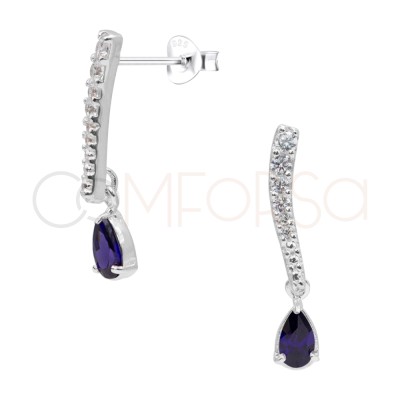 Sterling silver 925 zirconia earrings with Tanzanite teardrop 2 x 13mm