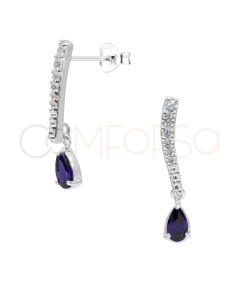 Arete circonias con lágrima Tanzanite 2 x 13mm Plata 925