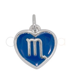 terling Silver 925 Scorpio Heart Pendant in Indigo Enamel 11 mm