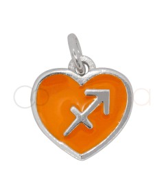 Colgante corazón Sagitario esmalte Naranja 11 mm Plata 925