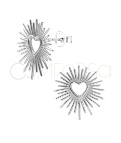 Sterling Silver 925 Heart Earrings with Rays 16 mm