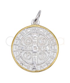 Medalla San Benito bicolor 18 mm Plata 925