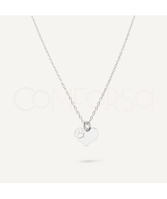 Sterling Silver 925 Heart Pendant Necklace with Cut-Out Footprint