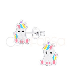 Aretes unicornio sentado pastel 7 x 10 mm Plata 925