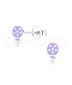 Aretes globo morado “polka dot” 4 x 8 mm Plata 925