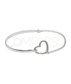 D Shape bracelet with chain and heart clasp Sterling silver 925