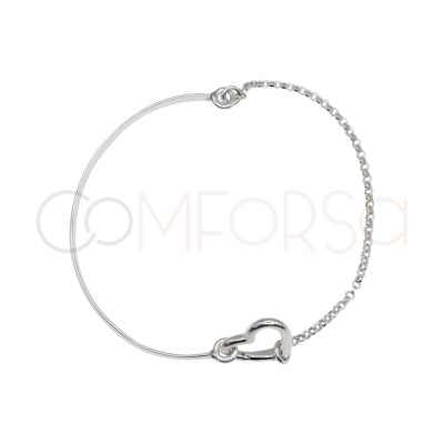 D Shape bracelet with chain and heart clasp Sterling silver 925