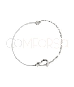 D Shape bracelet with chain and heart clasp Sterling silver 925