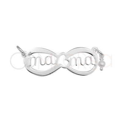 Pendant - "Mum" Infinity Spacer with Pearl 28.4 x 10.5 mm Sterling Siver 925