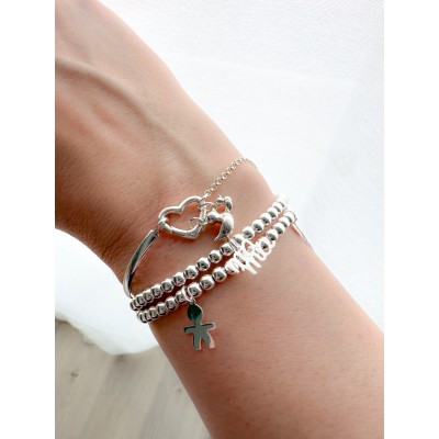 D Shape bracelet with chain and heart clasp Sterling silver 925