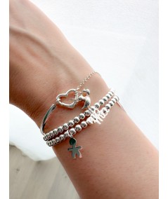 D Shape bracelet with chain and heart clasp Sterling silver 925