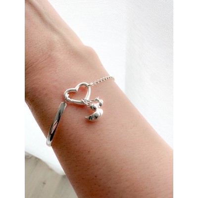 Pulsera media caña con cadena y cierre corazón Plata 925