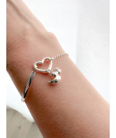 Pulsera media caña con cadena y cierre corazón Plata 925