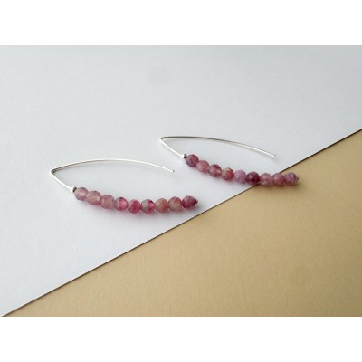 Pendientes hilo piedra Pink Tourmaline 13 x 40 mm