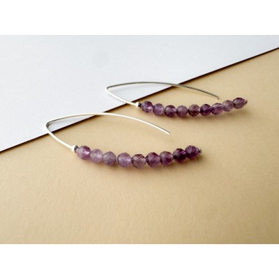 Pendientes hilo piedra Amatista 13 x 40 mm