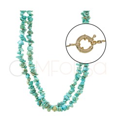 Collar doble turquesa con reasón dorado 45 cm