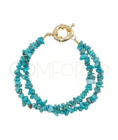 Pulsera doble turquesa con reasón dorado 21 cm