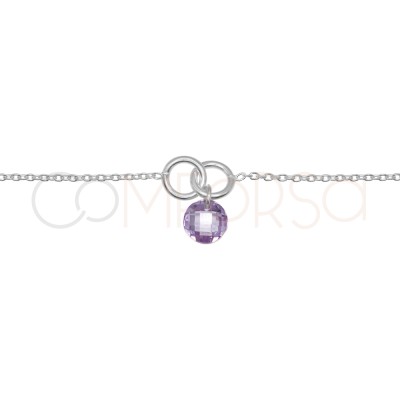 Pulsera doble aro circonita Lila 17 + 3 cm Plata 925