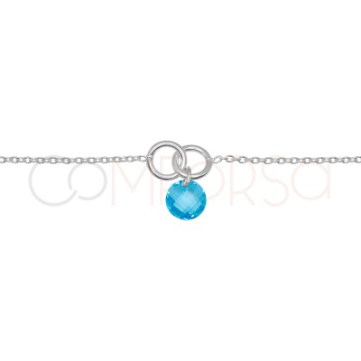 Collar doble anilla circonita Aguamarina 40 + 6 cm Plata 925