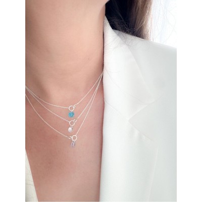 Collar doble aro circonita Crystal 40 + 6 cm Plata 925