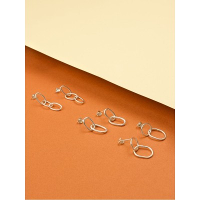 Pendientes doble oval 9 x 24 mm Plata 925