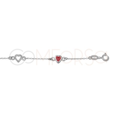 Pulsera corazones esmalte y calado 17 + 3 cm Plata 925