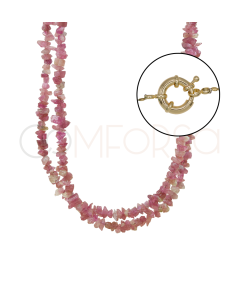 Collar doble piedra Pink Tourmaline con reasón dorado 45 cm