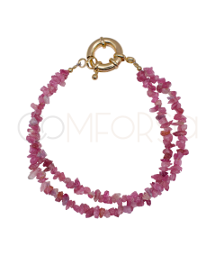 Pink Tourmaline stones double bracelet with golden bolt clasp 21 cm