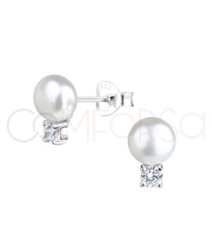 Pearl earrings with zirconia 6 x 10 mm