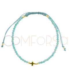 Pulsera Amazonita con cruz de plata chapada en oro