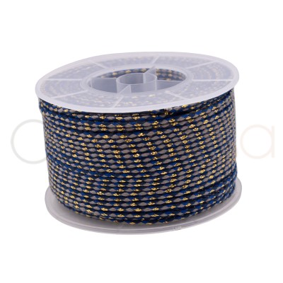 Dark blue braided cord with gold sheen 2 mm