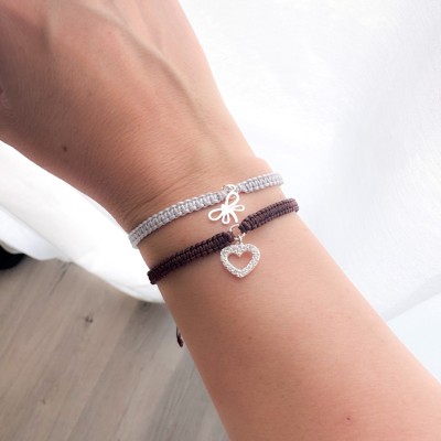 Pulsera de macramé marrón con anilla