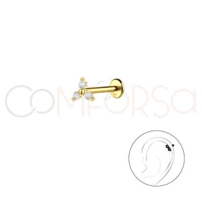 Piercing tres circonitas plata chapada en oro