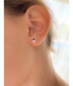 Aretes mariquita rosa purpurina 7 x 6 mm Plata 925