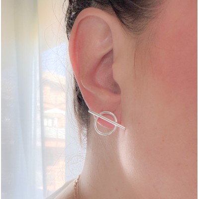 Aretes circulo 15 mm con barra 25 mm Plata 925