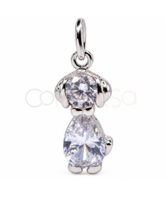 Dog Pendant with Cubic Zirconia, 8.8 x 15 mm, 925 Sterling Silver