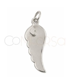 Colgante ala con corazón de plata de ley