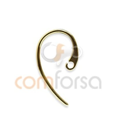 Sterling silver 925 gold-plated long flat hook with open jump ring 12 x 22 mm