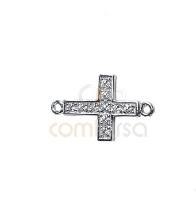 Zirconium cross bead with double ring 17.5 x 10.5mm silver 925