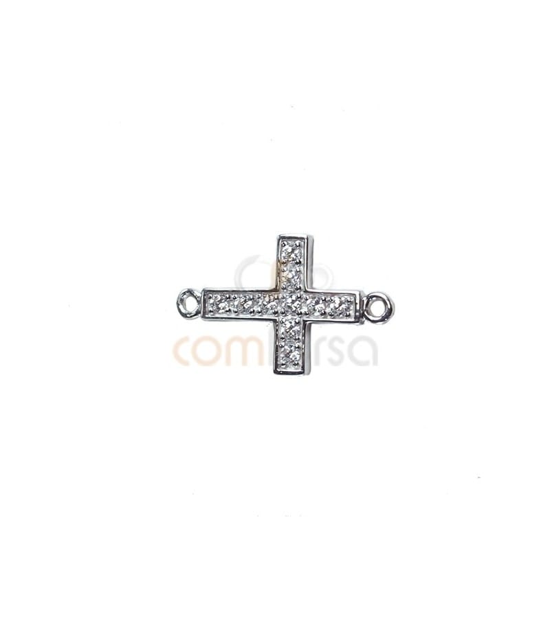 Zirconium cross bead with double ring 17.5 x 10.5mm silver 925