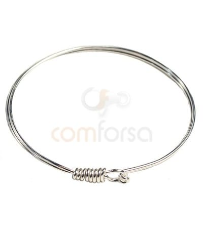 Sterling Silver 925 Wire Bangle with hook clasp 63 mm