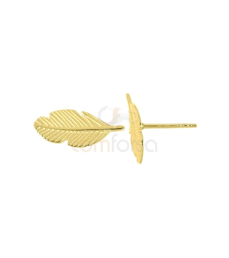 Sterling silver 925 gold-plated leaf earrings 7x15 mm