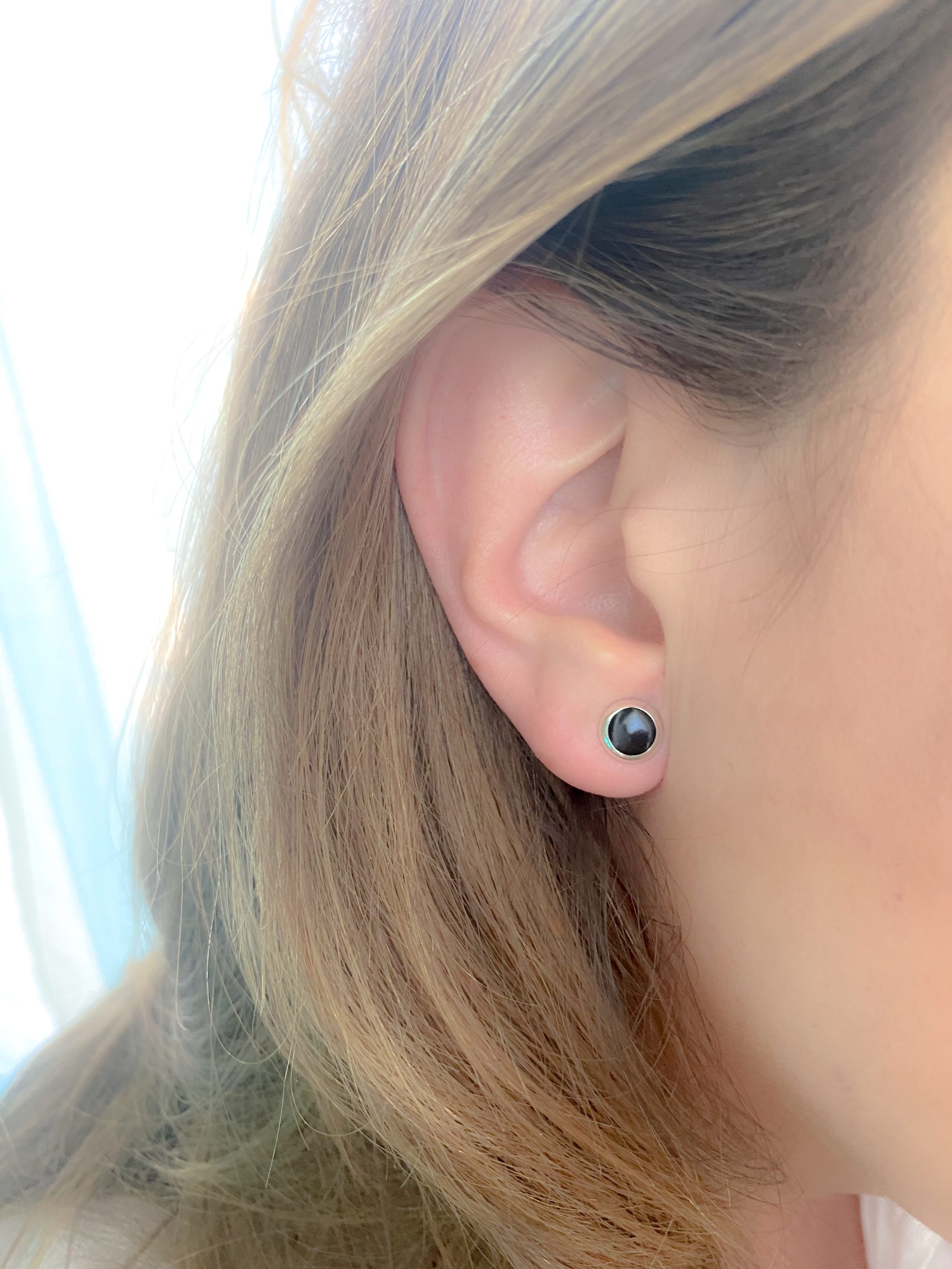 Sterling silver 925 onyx earrings with bezel 8mm