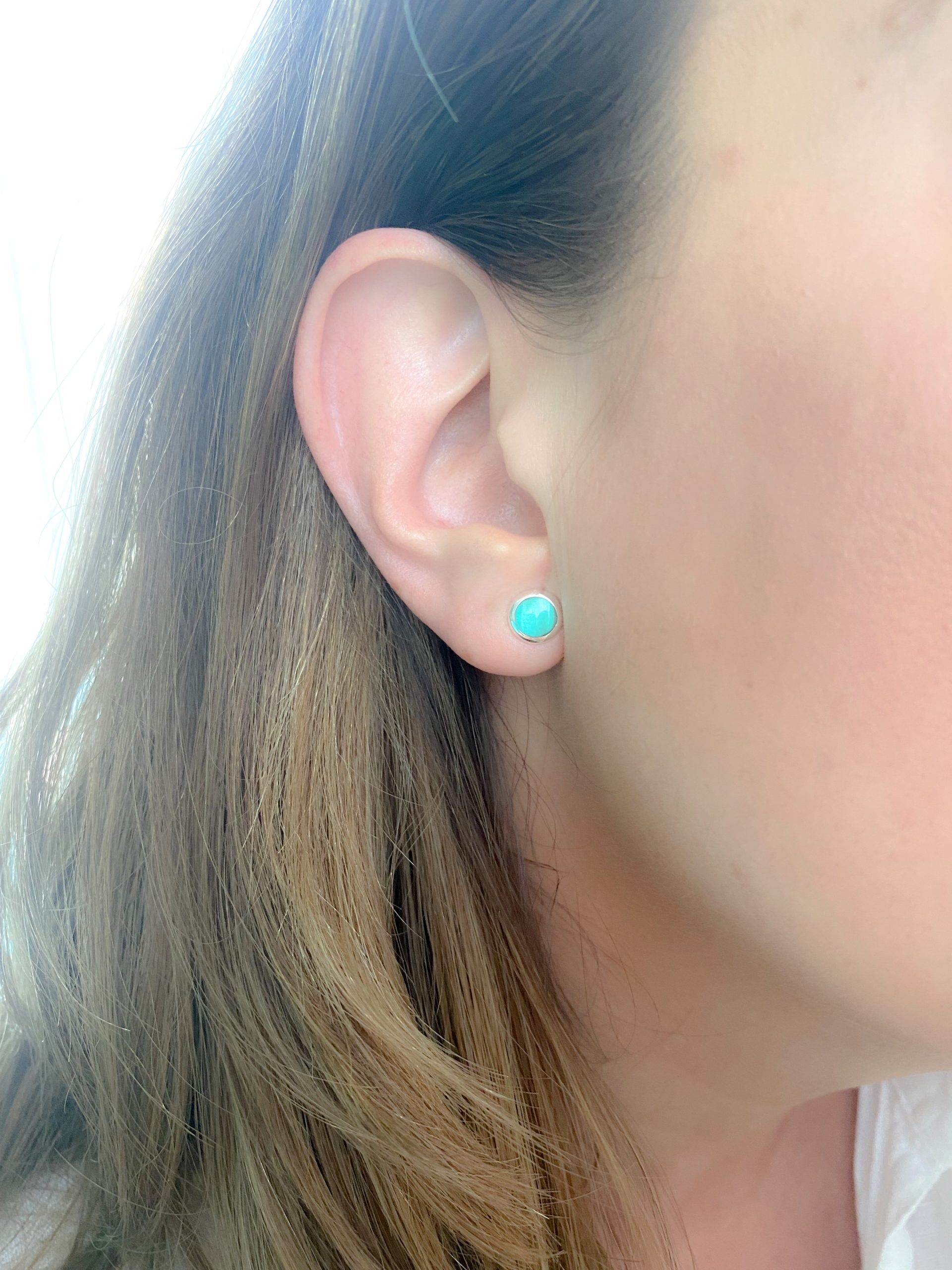 Sterling silver 925 turquoise earrings with bezel 8mm